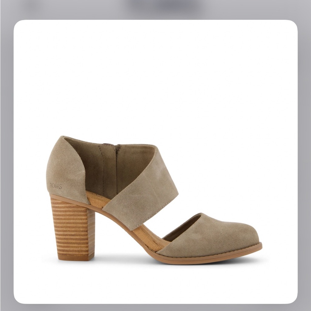 Toms Milan - Tan Suede Heels with Chunky Wooden Heel